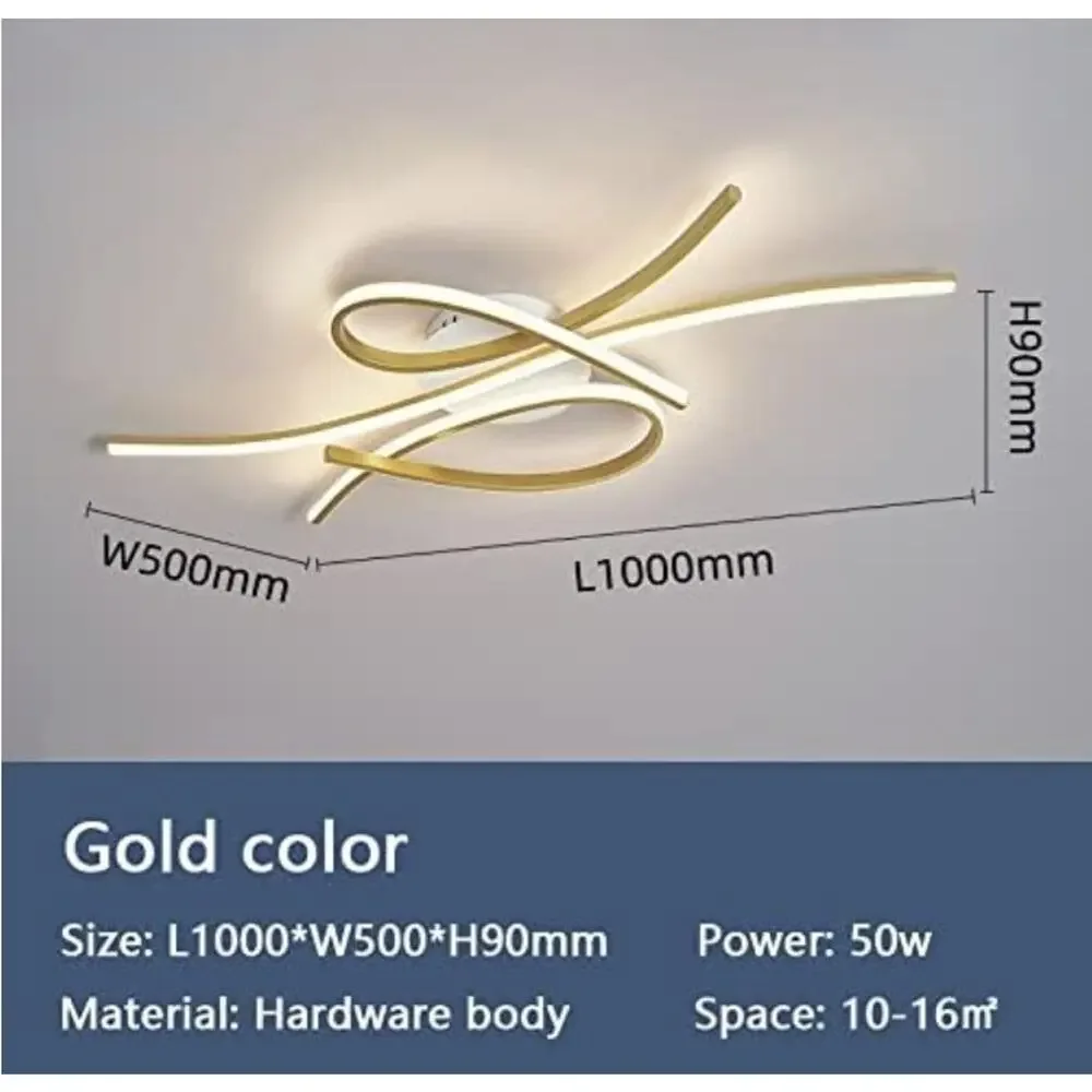 Minimalism Modern LED Ceiling Light – Gold Finish – Curved Design – Living Room